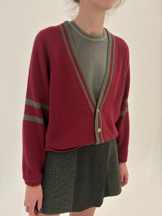 Cardigan vinatge Marsala red din lana excepțională de gramaj mare