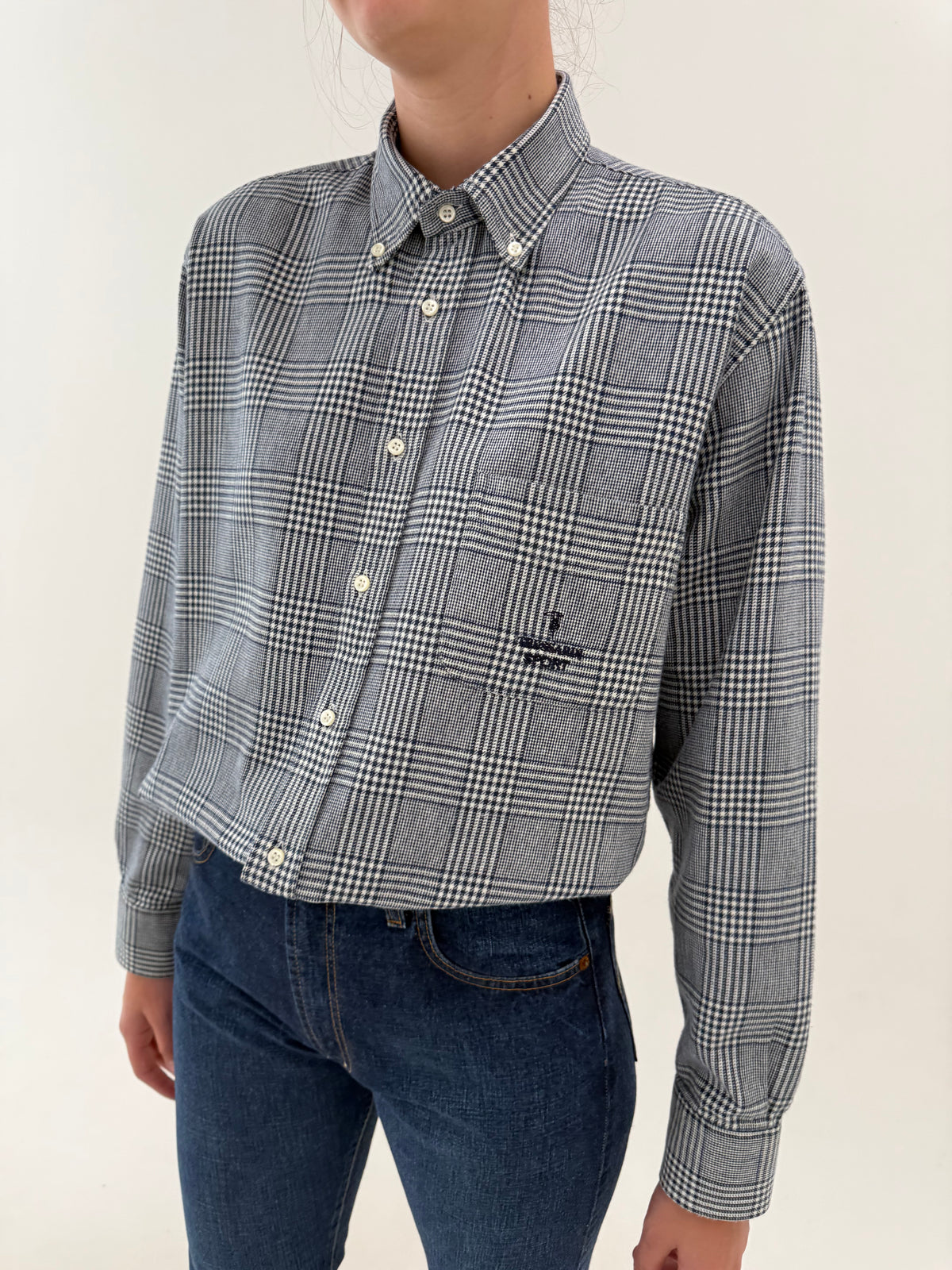 Cămașa groasă Trussardi button down din bumbac în carouri fine