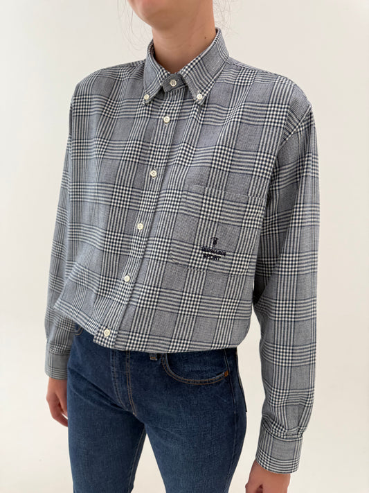 Cămașa groasă Trussardi button down din bumbac în carouri fine