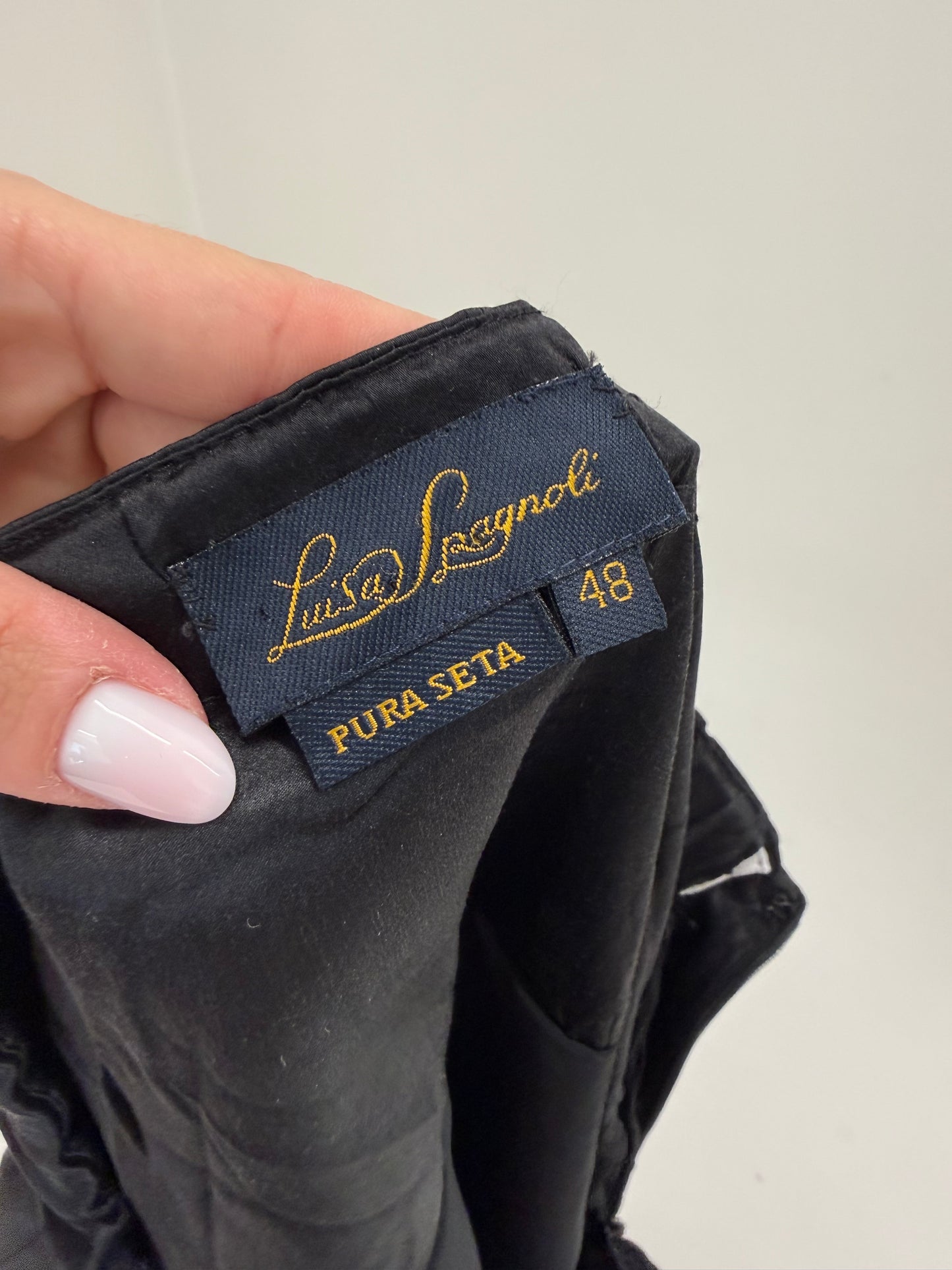 Fustă luxury Luisa Spagnoli neagră din mătase naturală ribbon appliqué