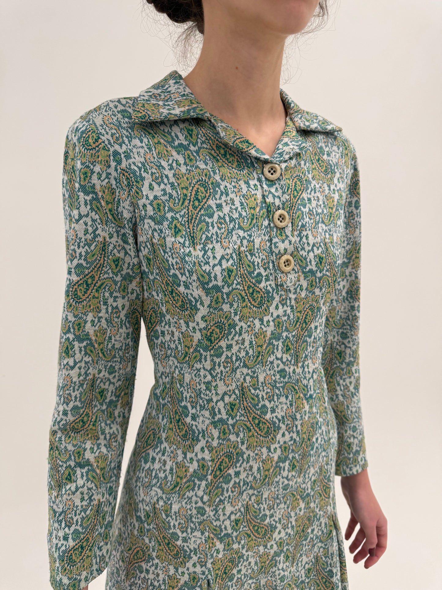 Robe chemise vintage din tricot cu print paisley în nuanțe superbe de verde