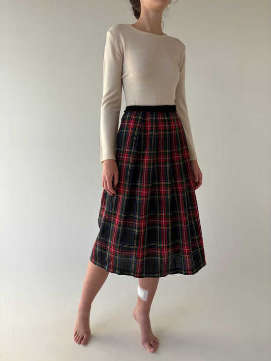 Fustă extrem de amplă din Tartan extrafin de lana cu buzunare