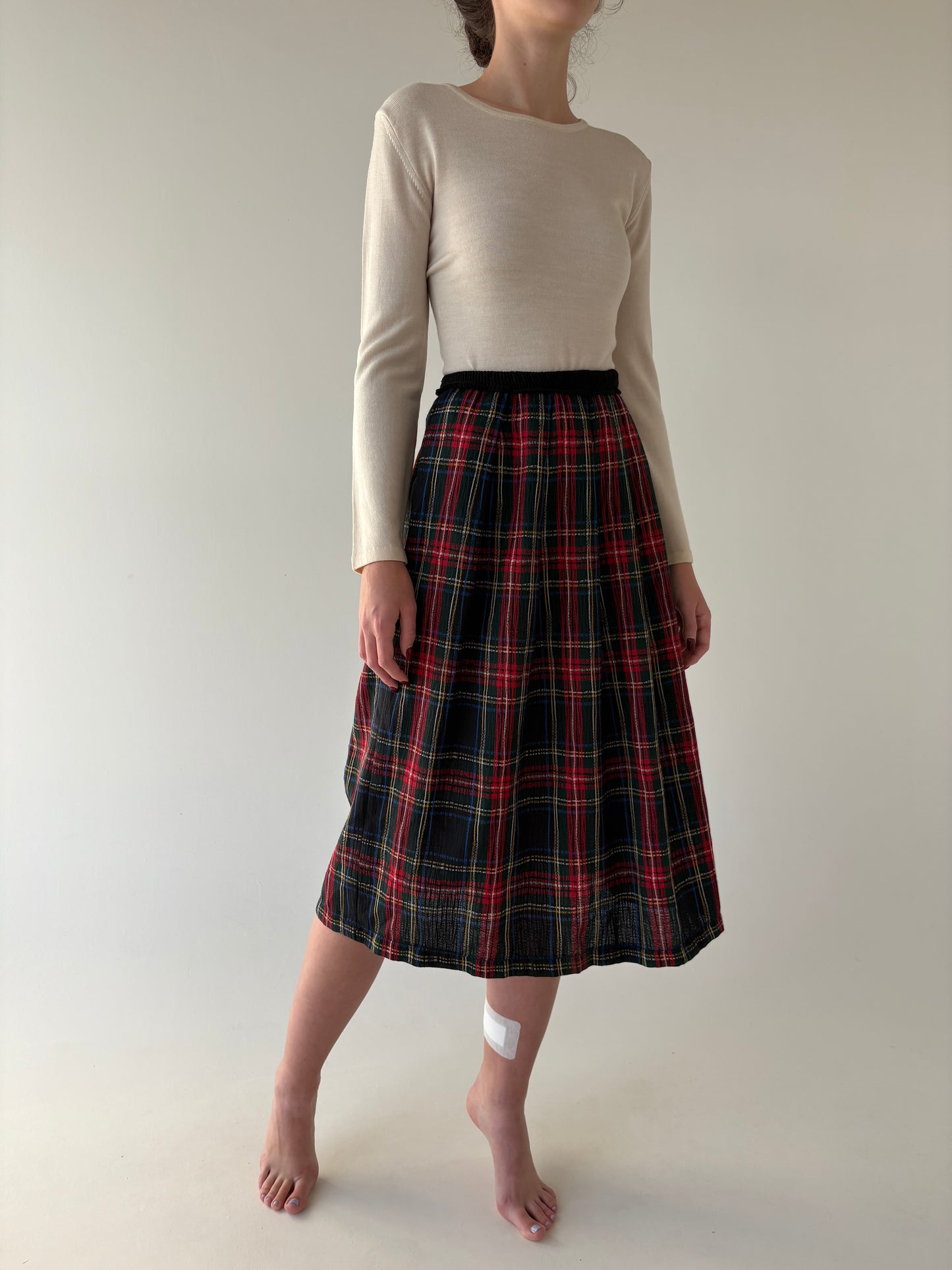 Fustă extrem de amplă din Tartan extrafin de lana cu buzunare