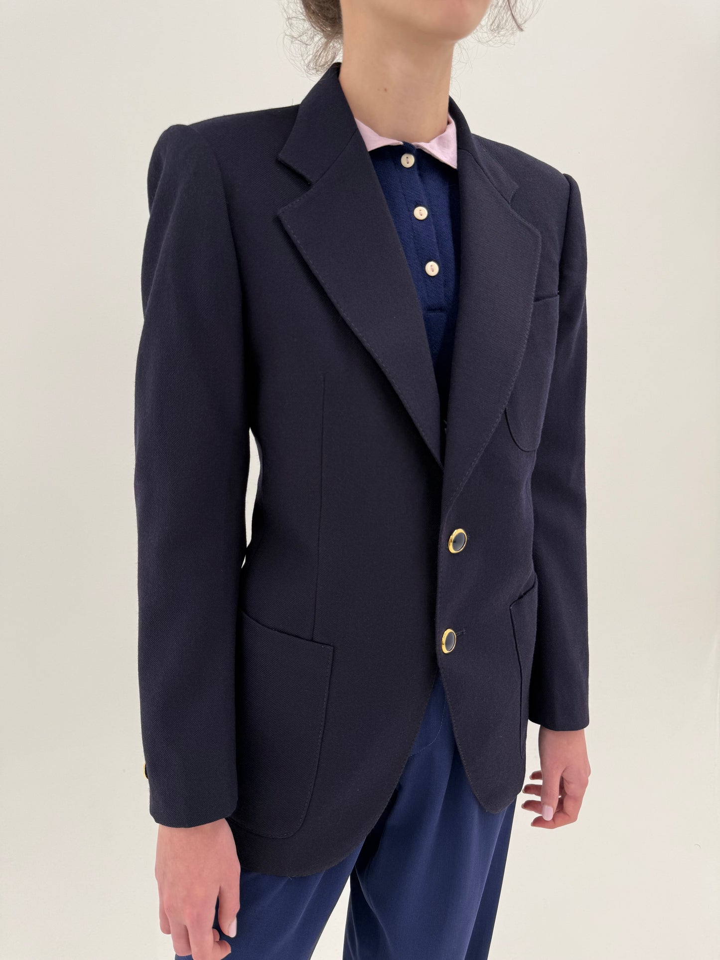 Sacou vintage în stil Prada cu revere late din stofă structurată