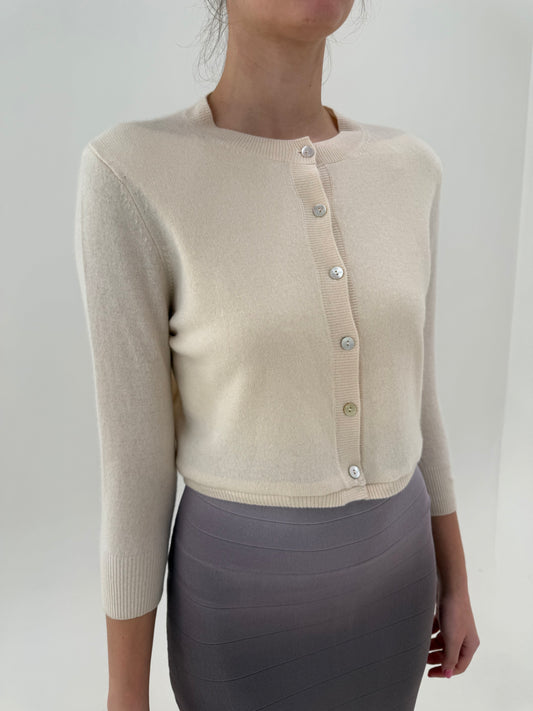 Cardigan ivoire din cașmir cu nasturi mother of pearl