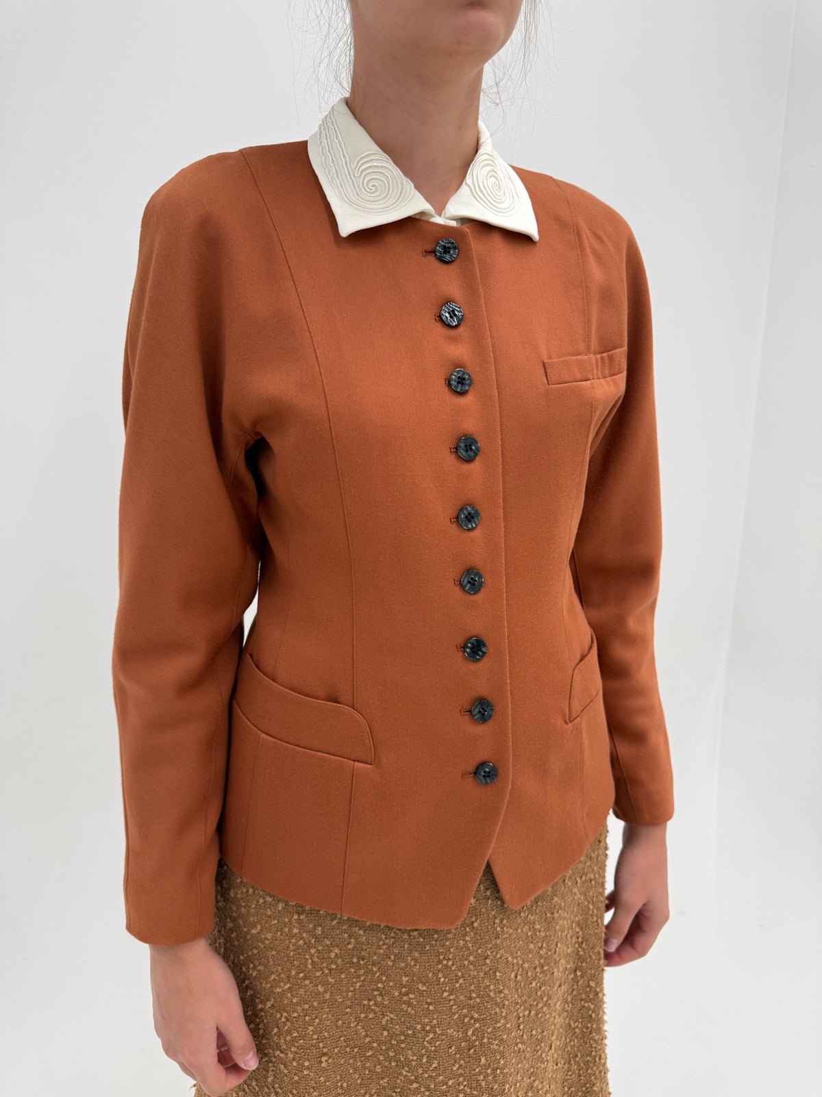 Sacou vintage teracotta cambrat din lanita extrafina