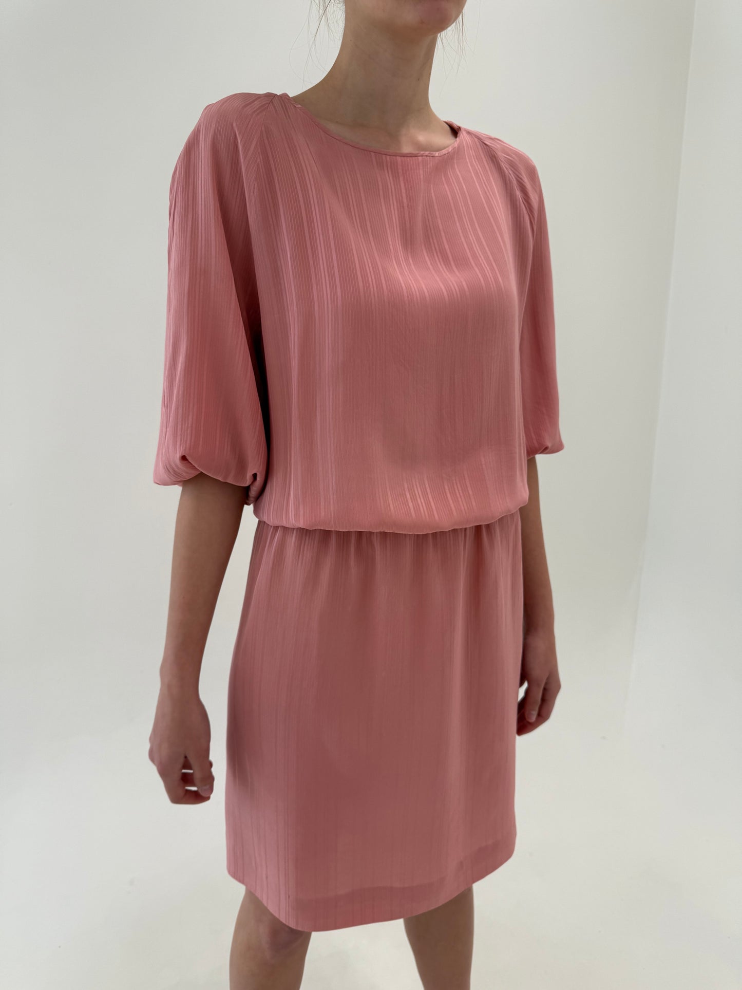 Rochie dusty Pink din mătase naturală cu talie ultra înaltă elastică
