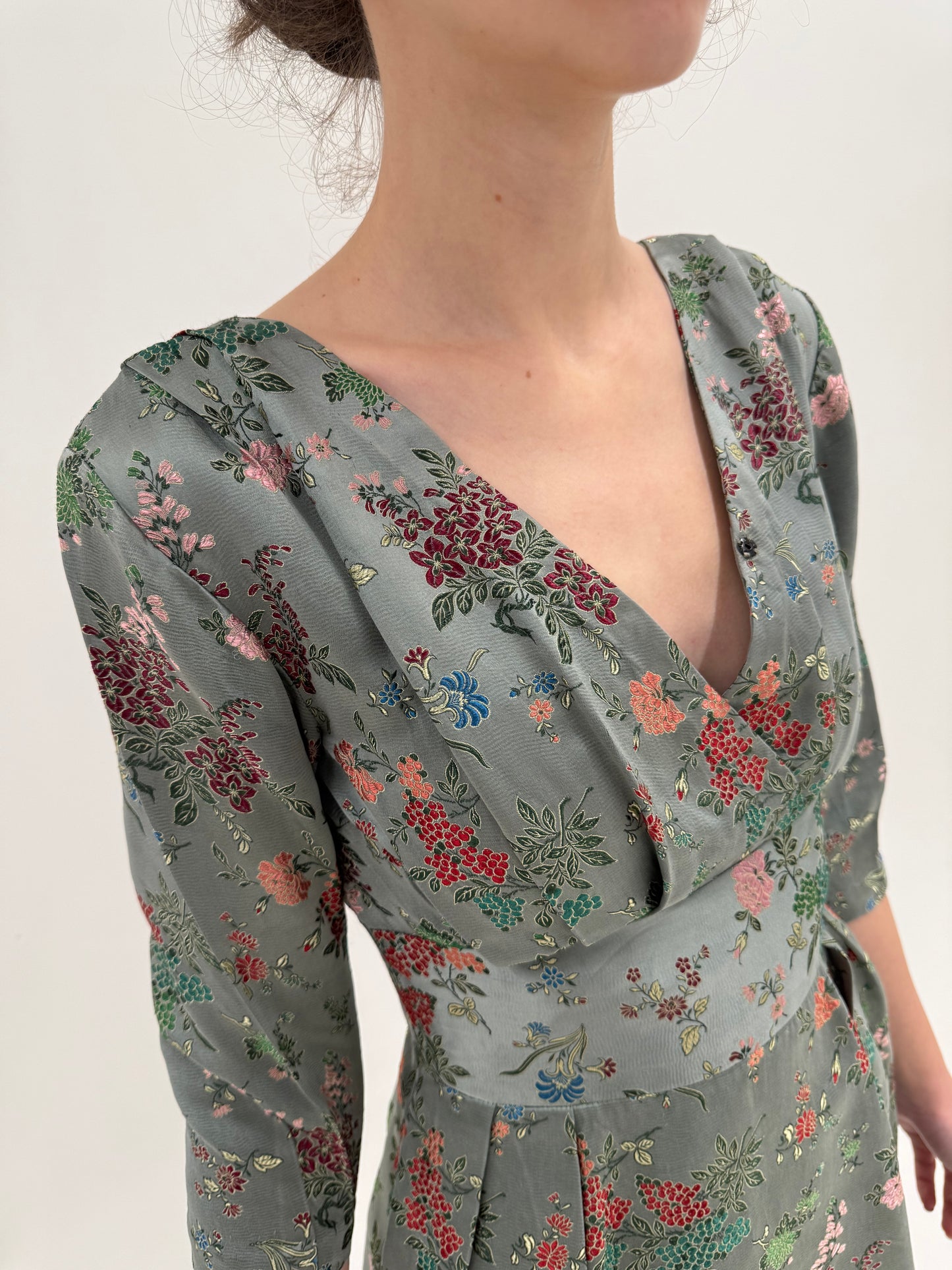 Rochie din jacquard de mătase naturală cu print japonez Old vintage anii 80