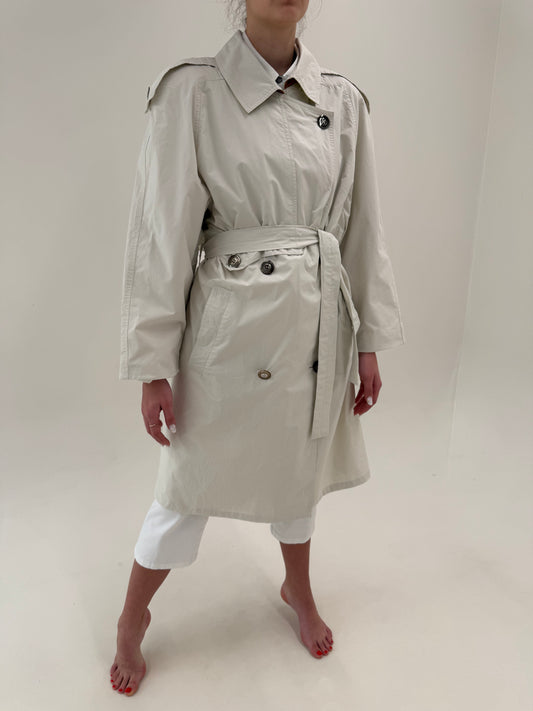 Trench vintage off white italian din bumbac în croi chic cu aulei reglabilă