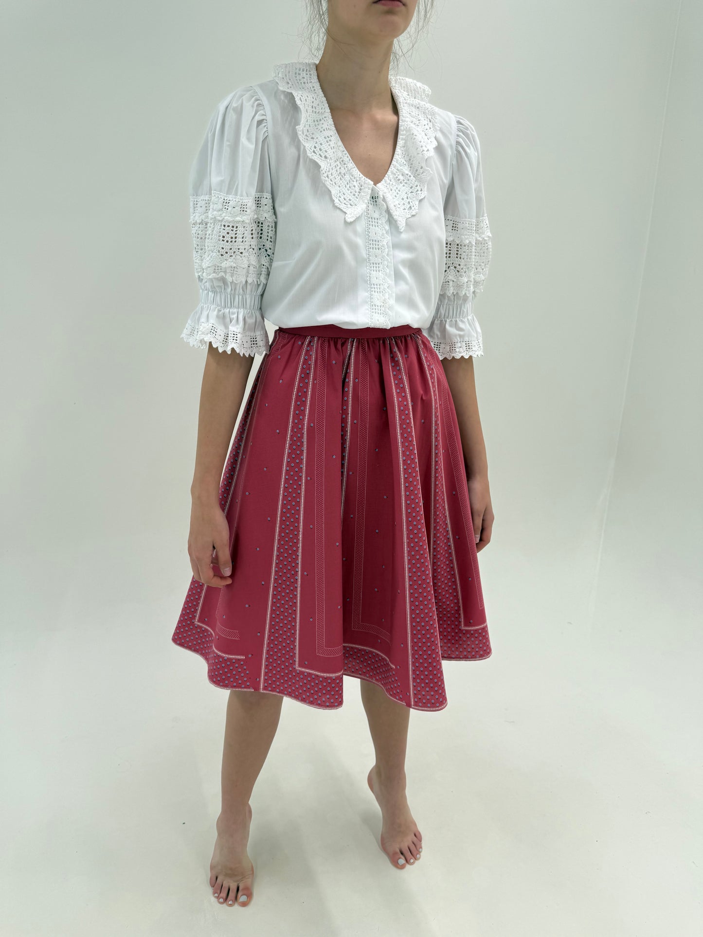 Fustă vintage din pânză de bumbac dusty rose Pink