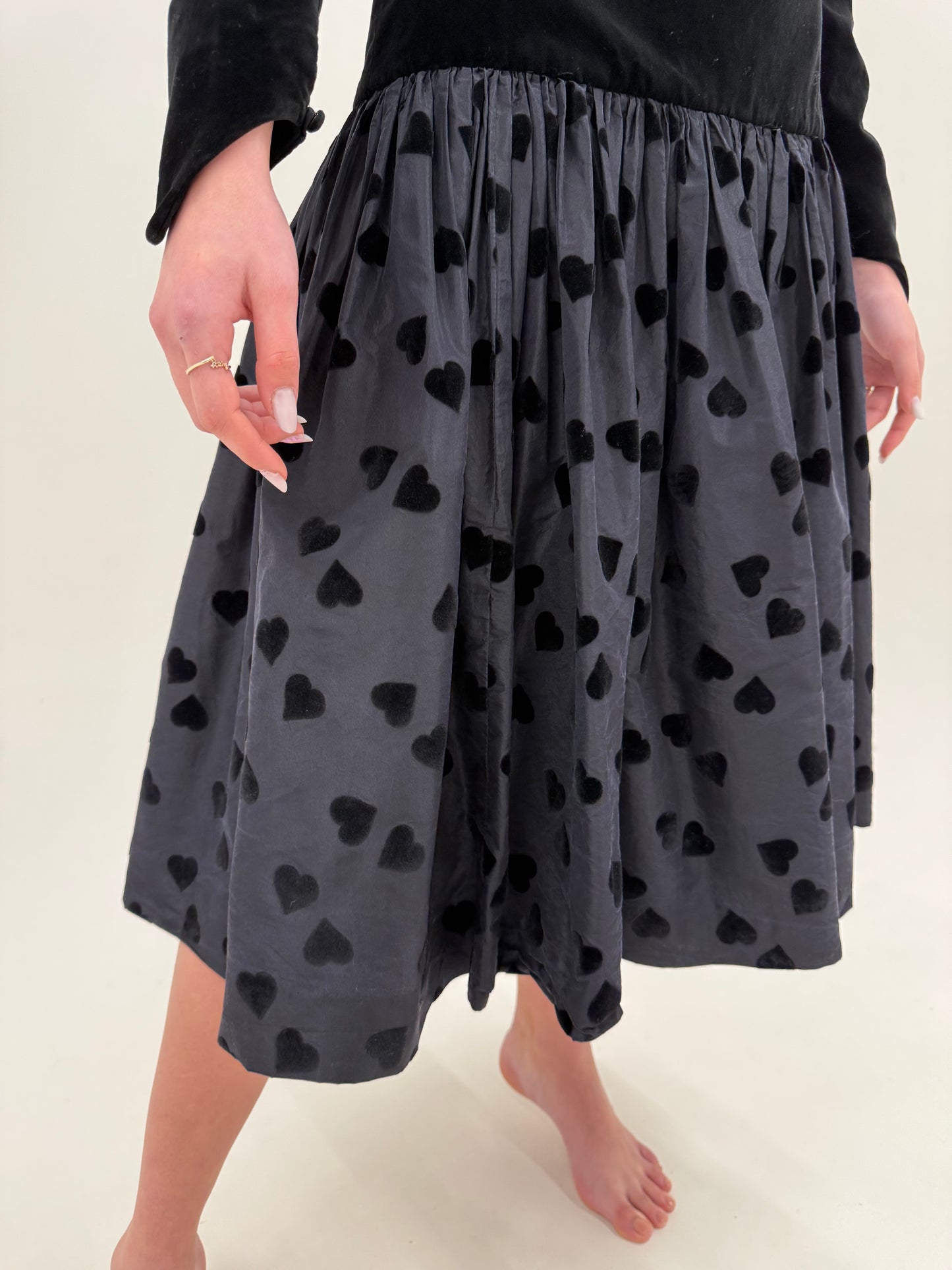 LBD vintage din catifea cu spate gol și tafta cu buline din mătase naturală