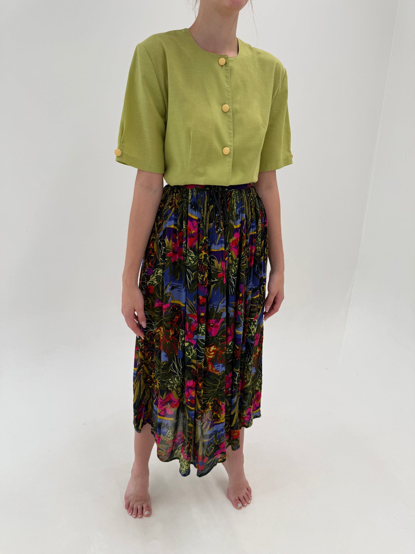 Fustă maxi vintage super amplă cu print in culori superbe și talie elastică