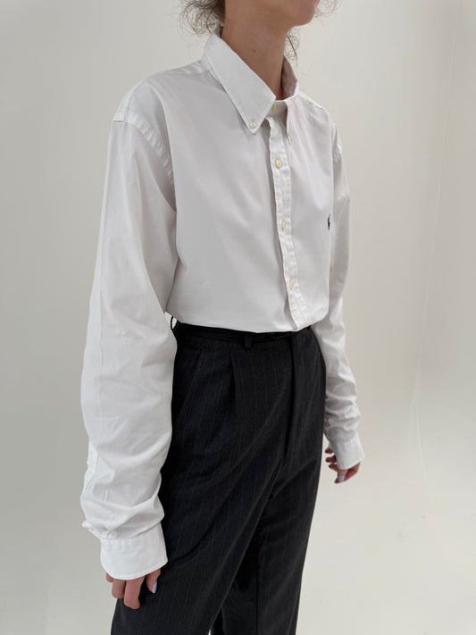 Cămașa albă Ralph Lauren din poplin gros de bumbac în croi actual