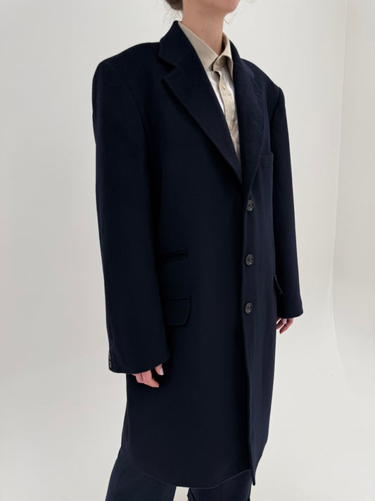 Palton din lana și cașmir navy în croi actual persoane înalte