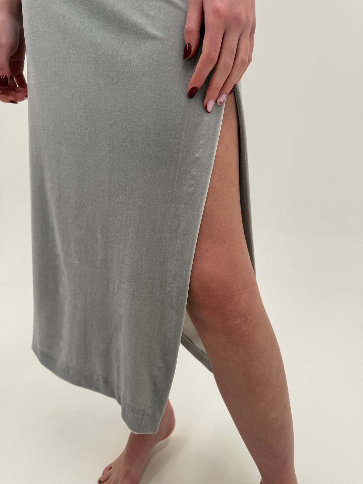 Slip dress maxi italiană silver gray quiet sexy sfârșit de ani 90
