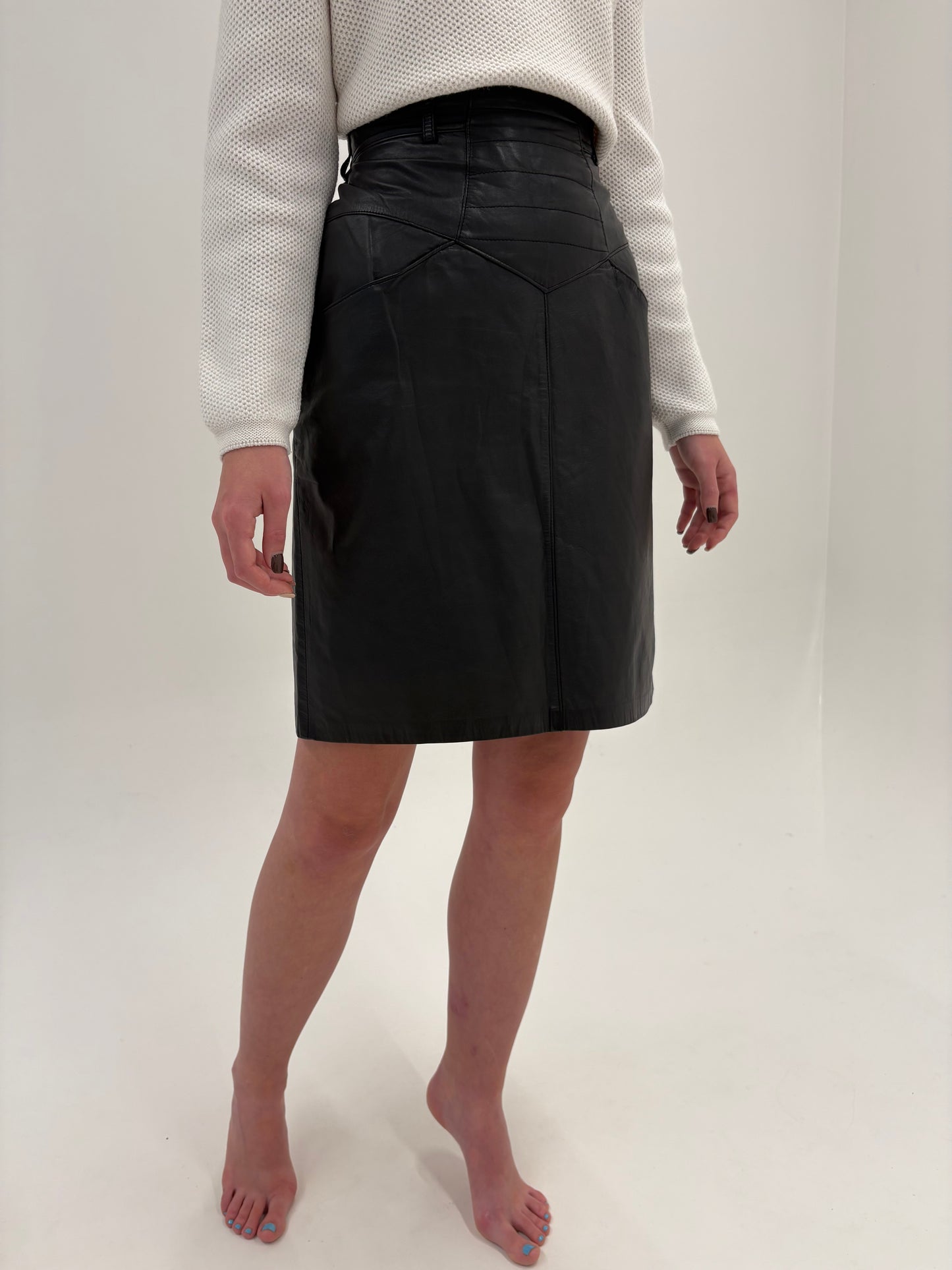 Fustă din piele naturală super moale cu talie intră marcată înaltă