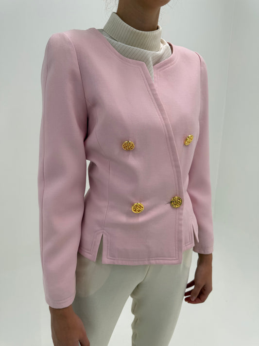 Sacou Max Mara powder pink cu nasturi aurii metalici în croi minimalist