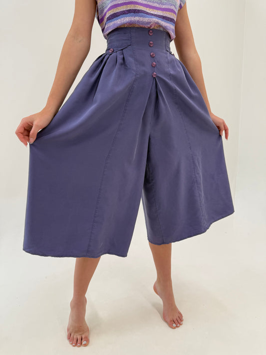 Fustă pantaloni din mătase naturală cu talie extrem de marcată înaltă elastică