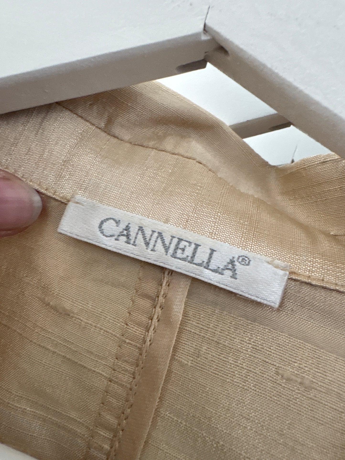 Sacou light camel perlat din mătase naturală dupioni cu dantelă chantily