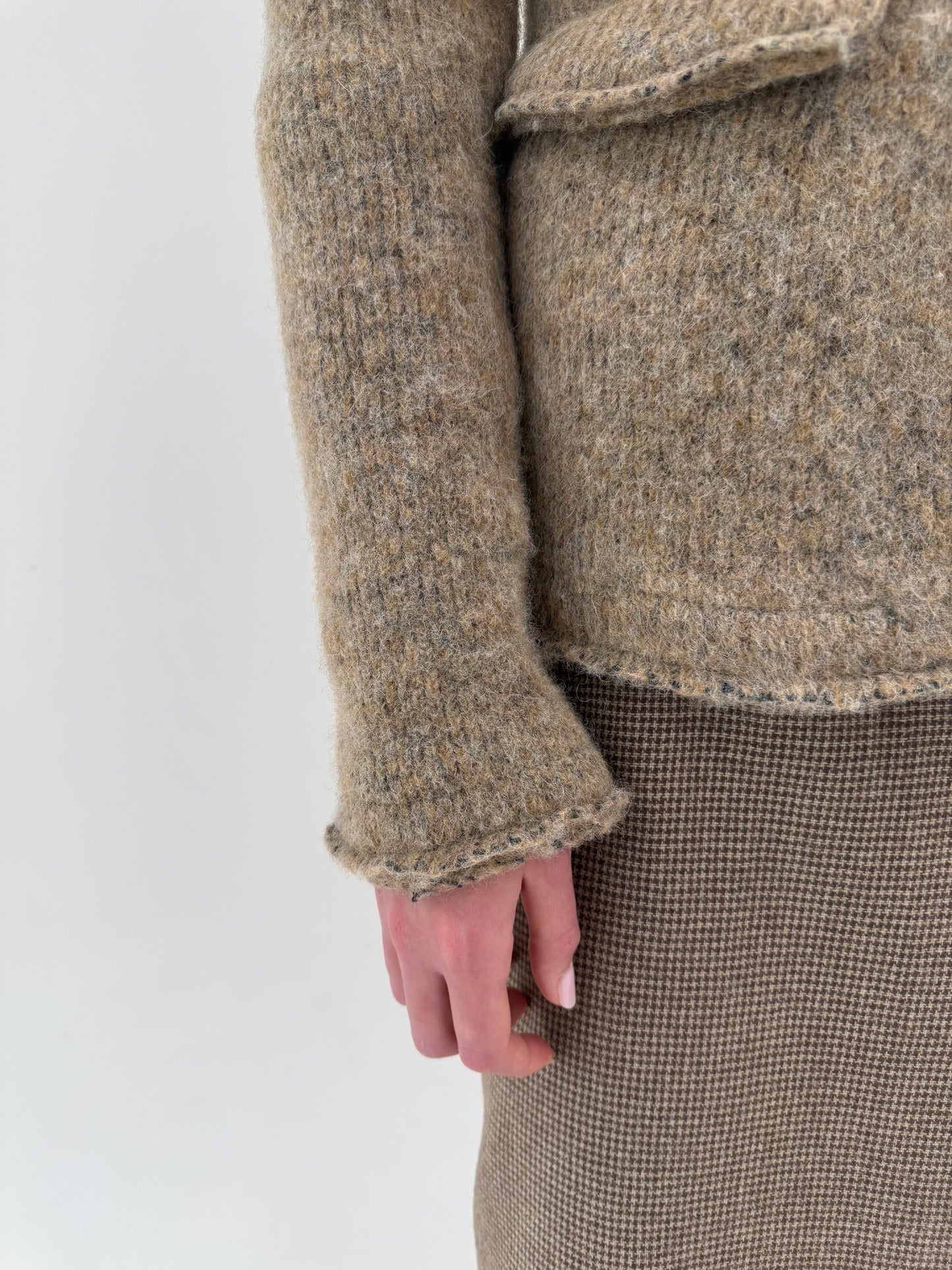 Sacou cambrat din boiled wool gris melanj camel cu gri