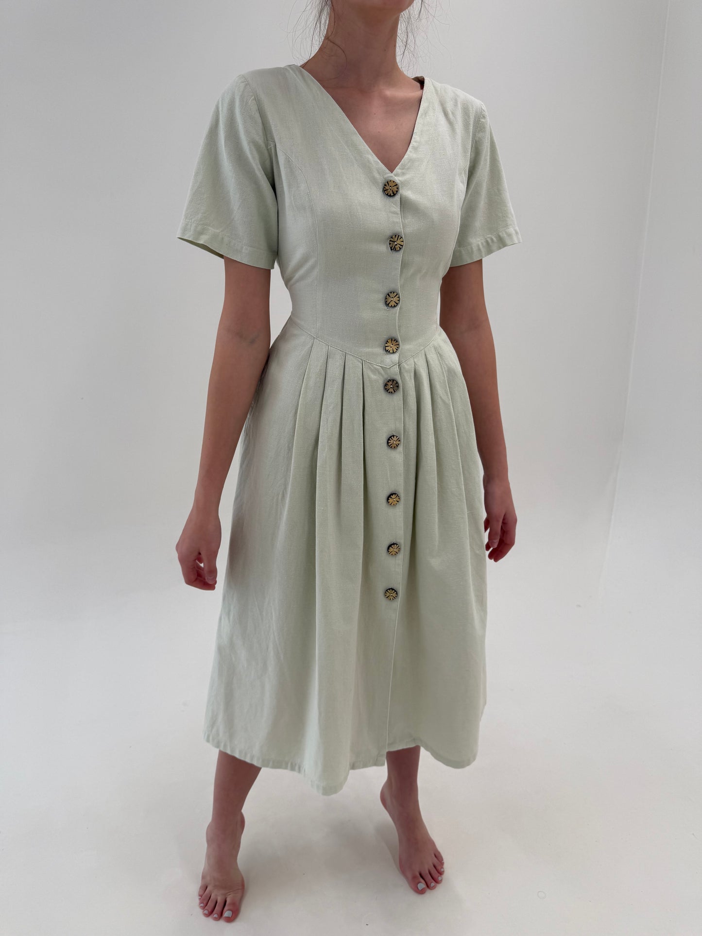 Rochie vintage very light pistachio green cu corsaj din pânză excepțională