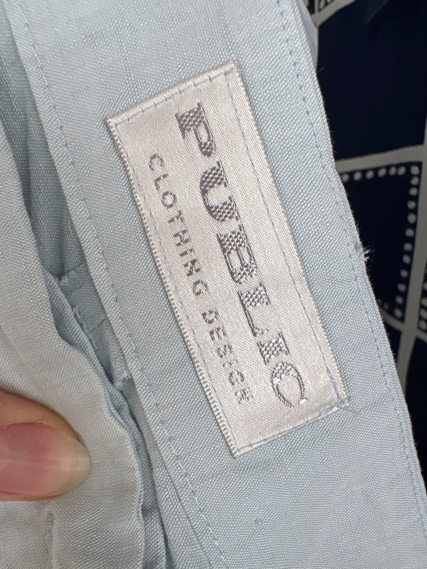 Pantaloni tall baby blue din pânză de in și vascoza cu talie ultra înaltă