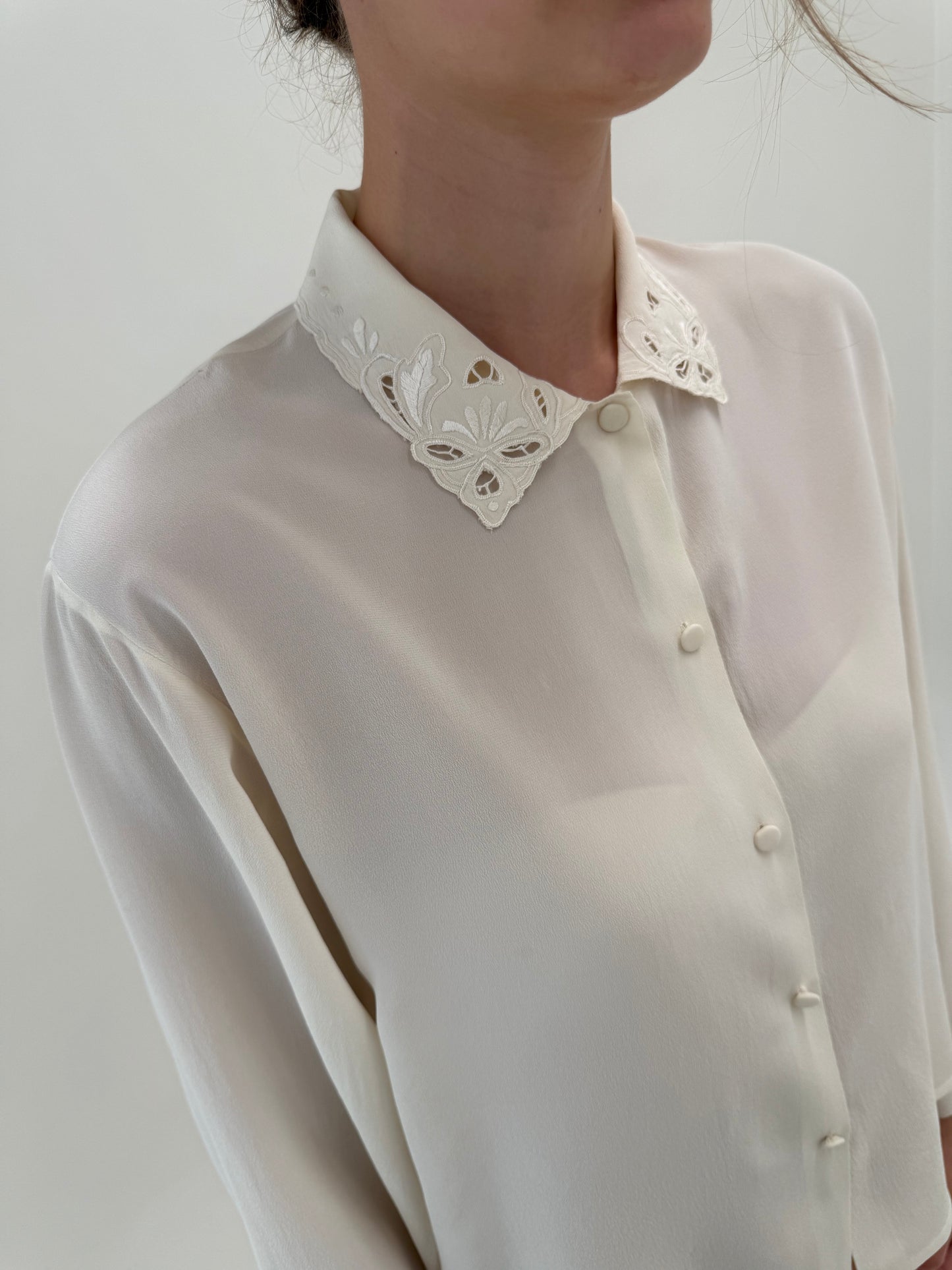 Cămașa vintage din mătase naturală butter white