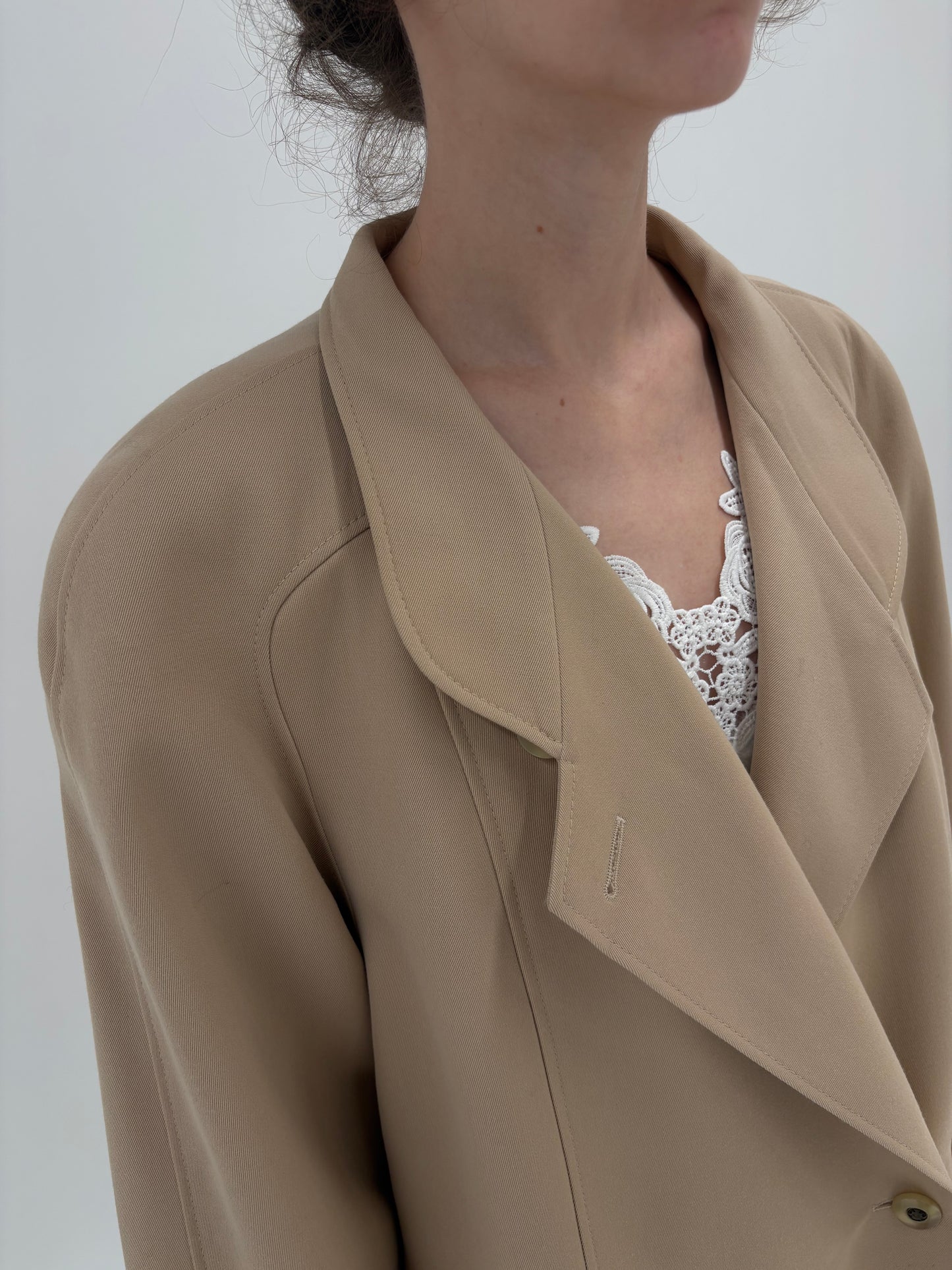 Palton old vintage anii 80 din twill excepțional de lana sand nude