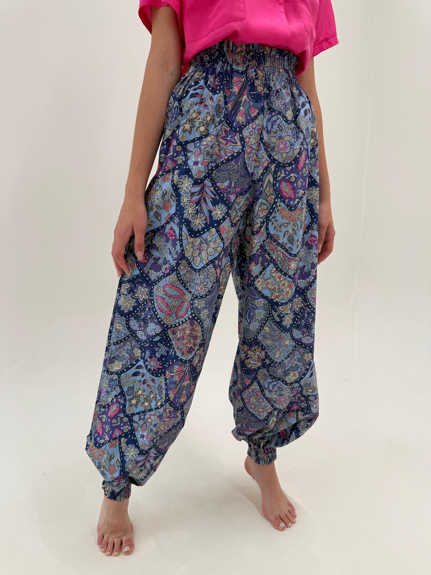 Pantaloni tall baloon din poplin excepțional de bumbac cu print paisley