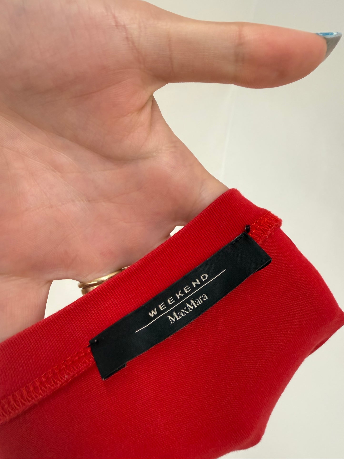 Top Max Mara cherry red cu aplicații manuale din bumbac premium