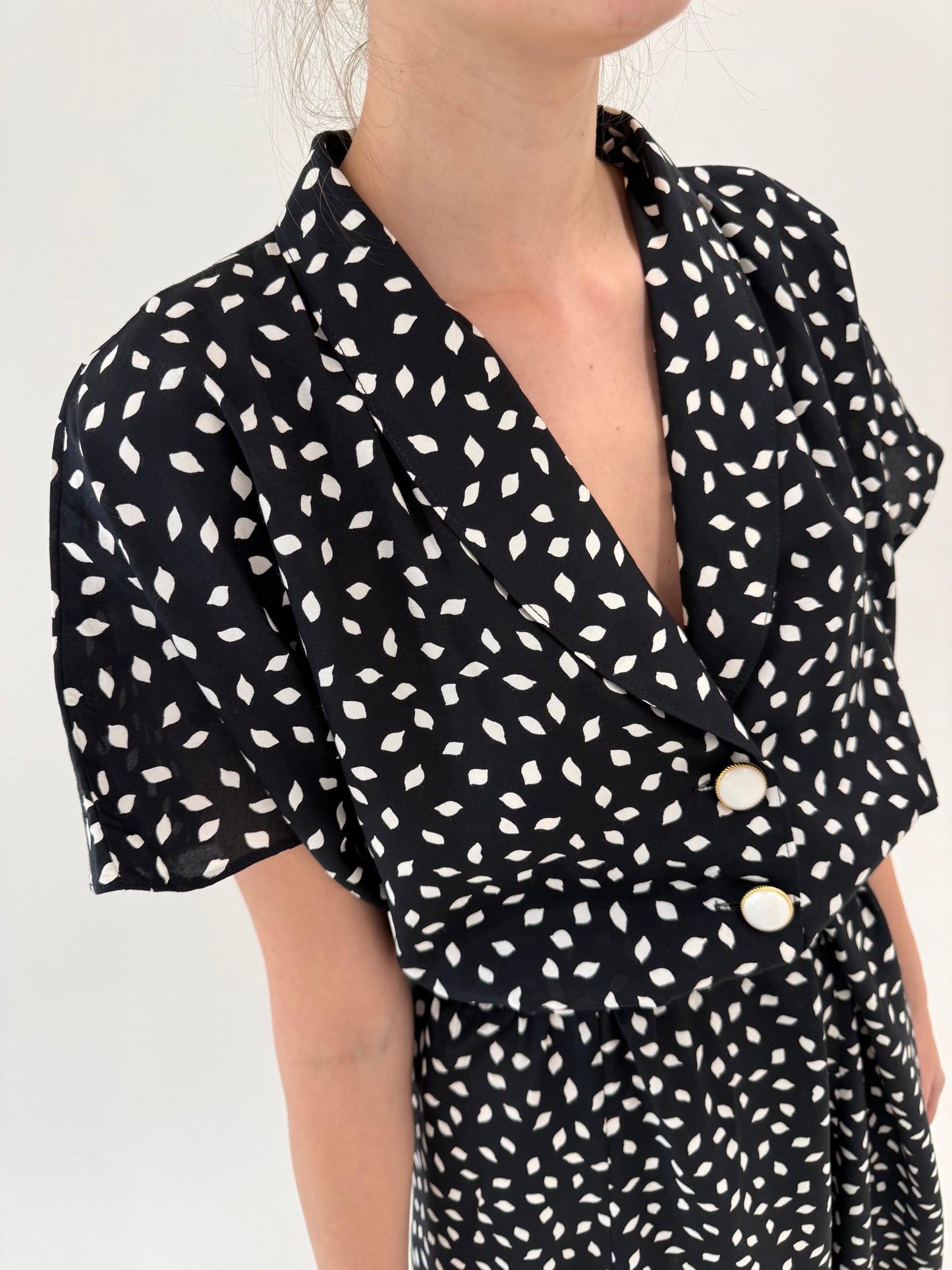 LBD maxi vintage nouă cu etichetă cu talie ultra înaltă elastică și print alb