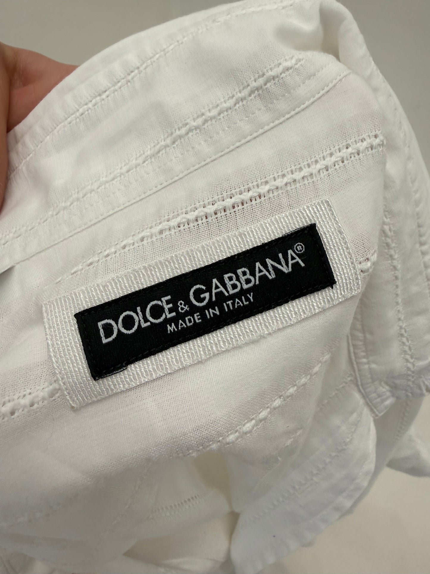 Cămașa Dolce&Gabbana din panzica extrafina ajurata ‘striped dobby linen’