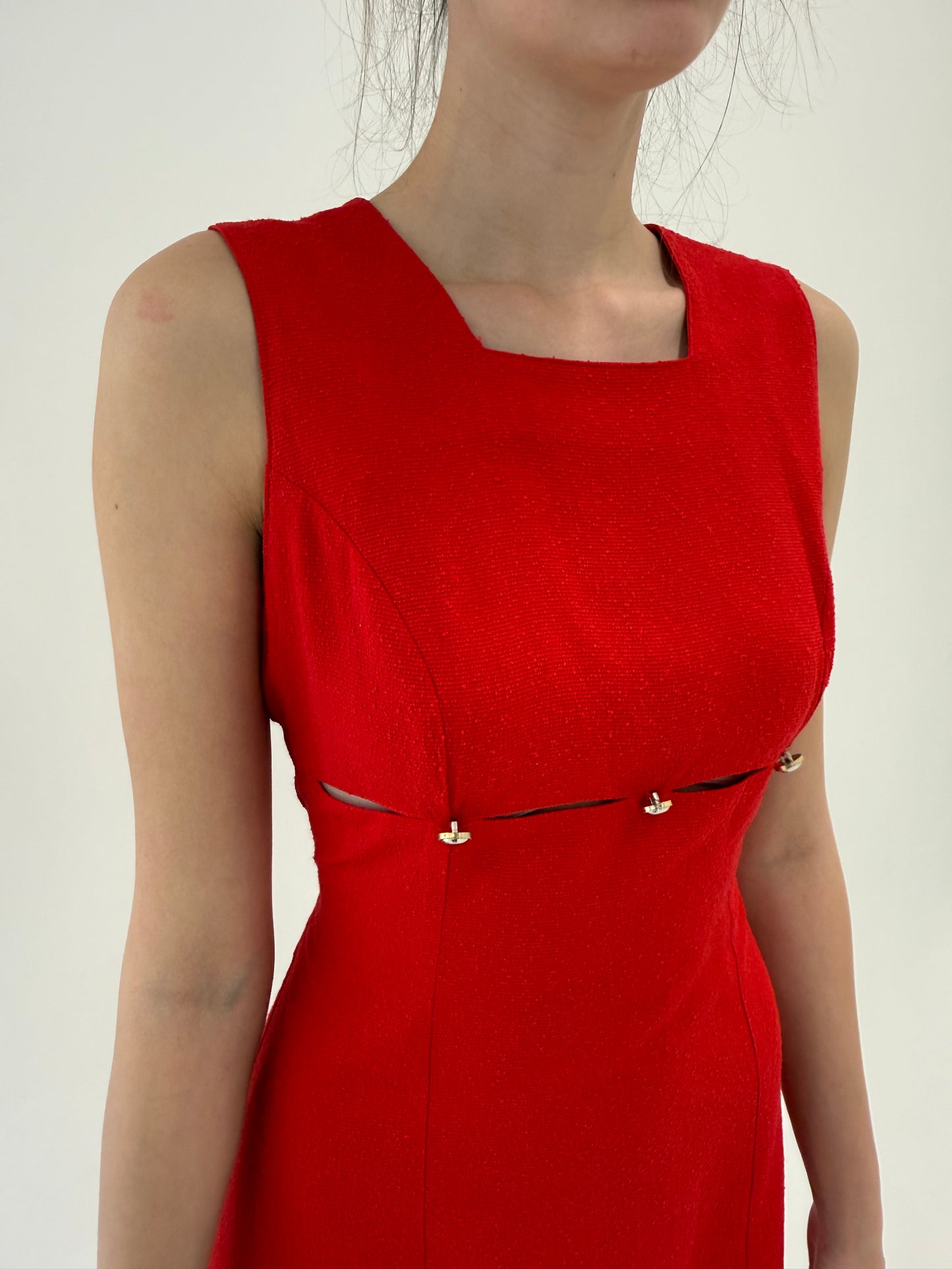 Rochie vintage cherry red cu decupaj ultra chic din pânză