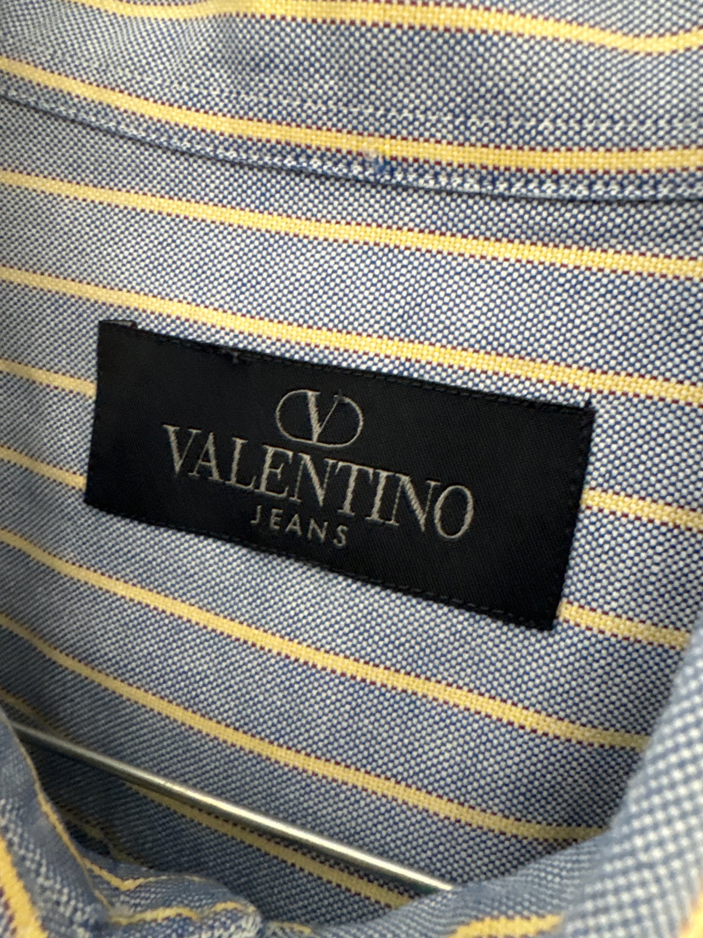 Cămașa Valentino baby blue în dungi fine butter yellow din poplin