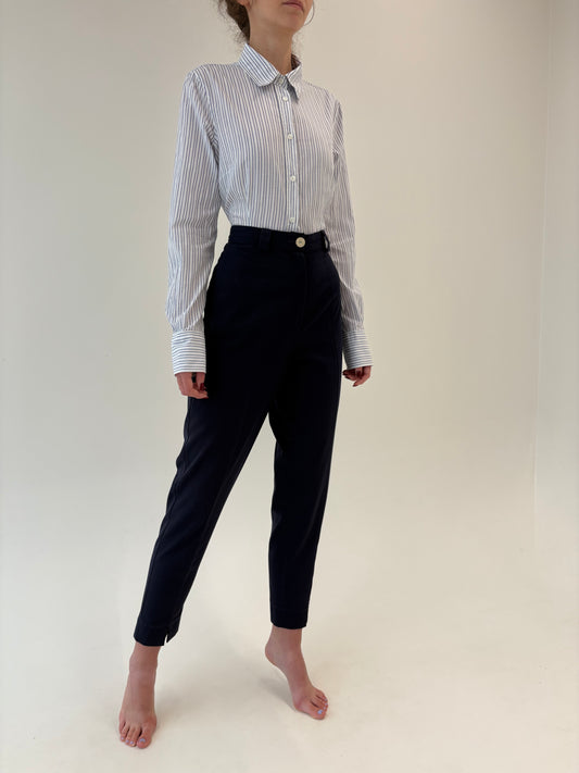 Pantaloni țigaretă tall Navy blue cu talie ultra înaltă marcată