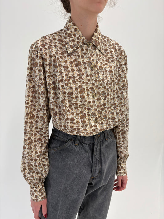 Cămașa vintage în nuanțe de camel din bumbac gros