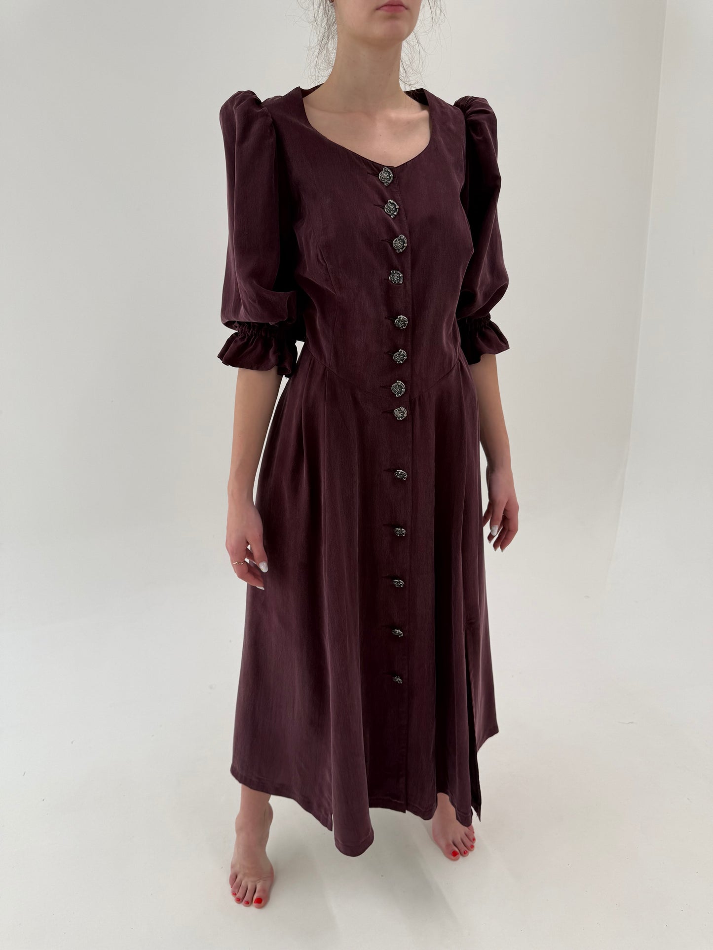 Rochie vintage plum din bumbac excepțional cu corsaj