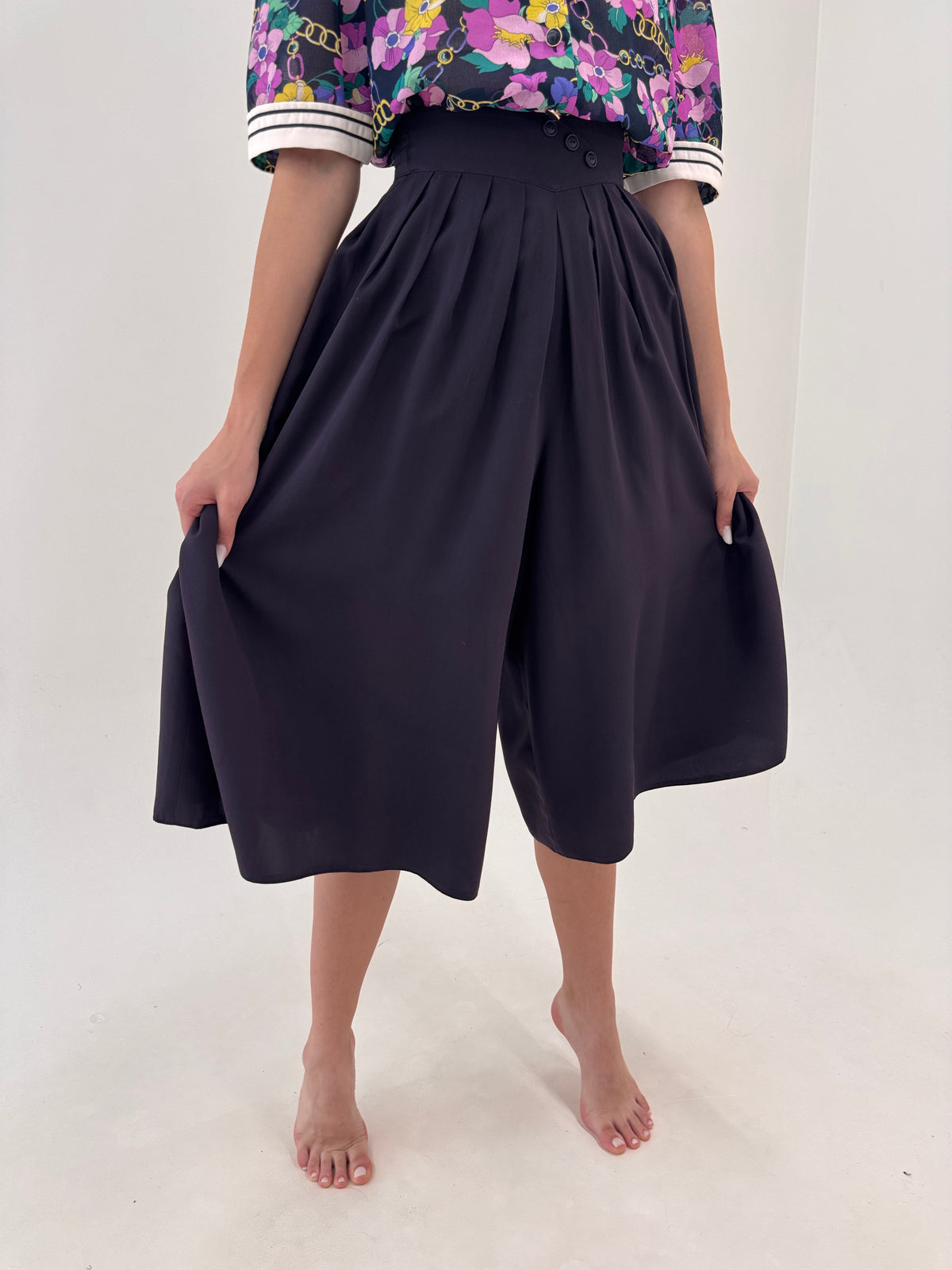 Fustă pantaloni aubergine cu talie extrem de marcată ultra înaltă