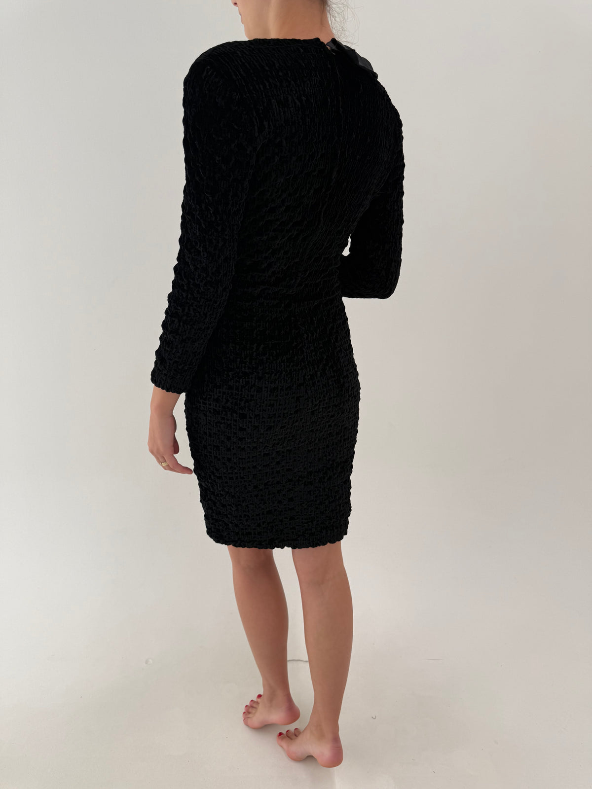LBD old vintage anii 80 din catifea catifea cloqué cu aplicații