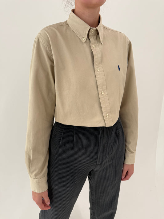 Cămașa Ralph Lauren camel din canvas gros de bumbac