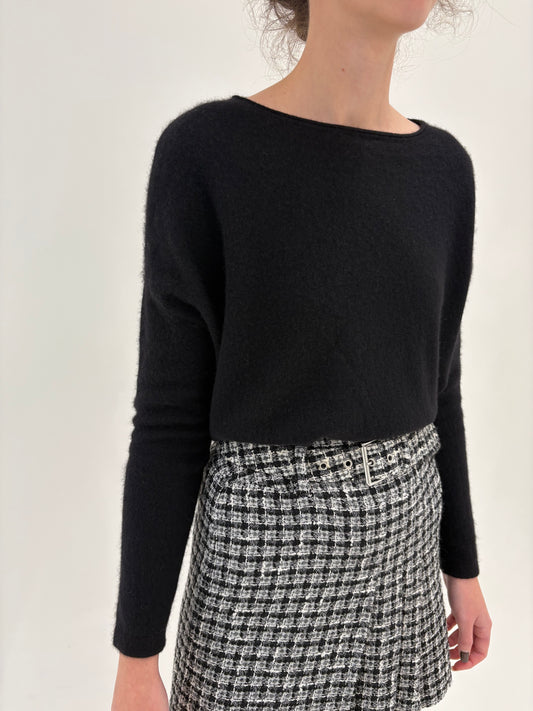 Pulover negru din cașmir multiply cu decolteu bărcuță