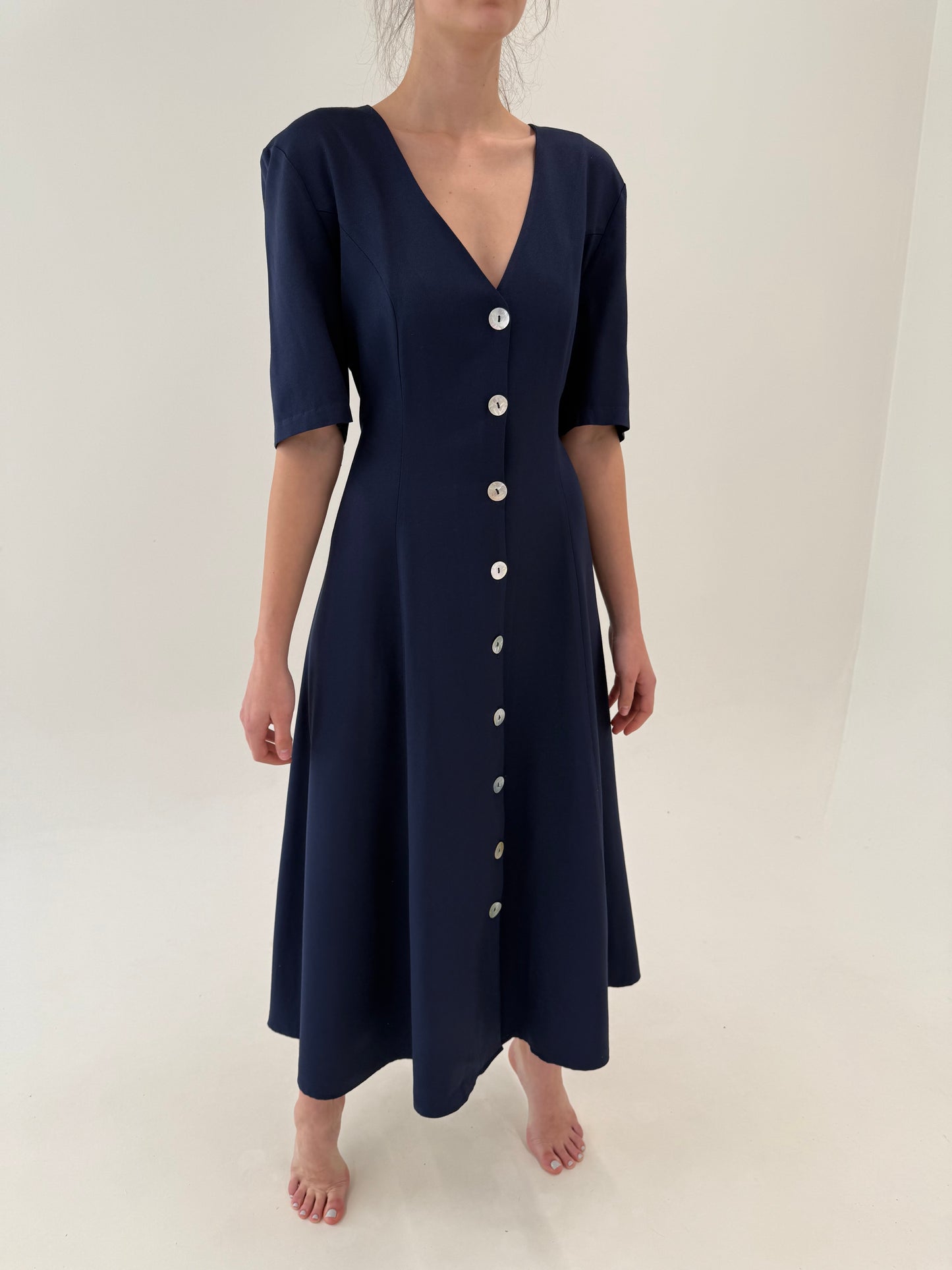 Rochie maxi cambrata Navy cu talie reglabilă la spate