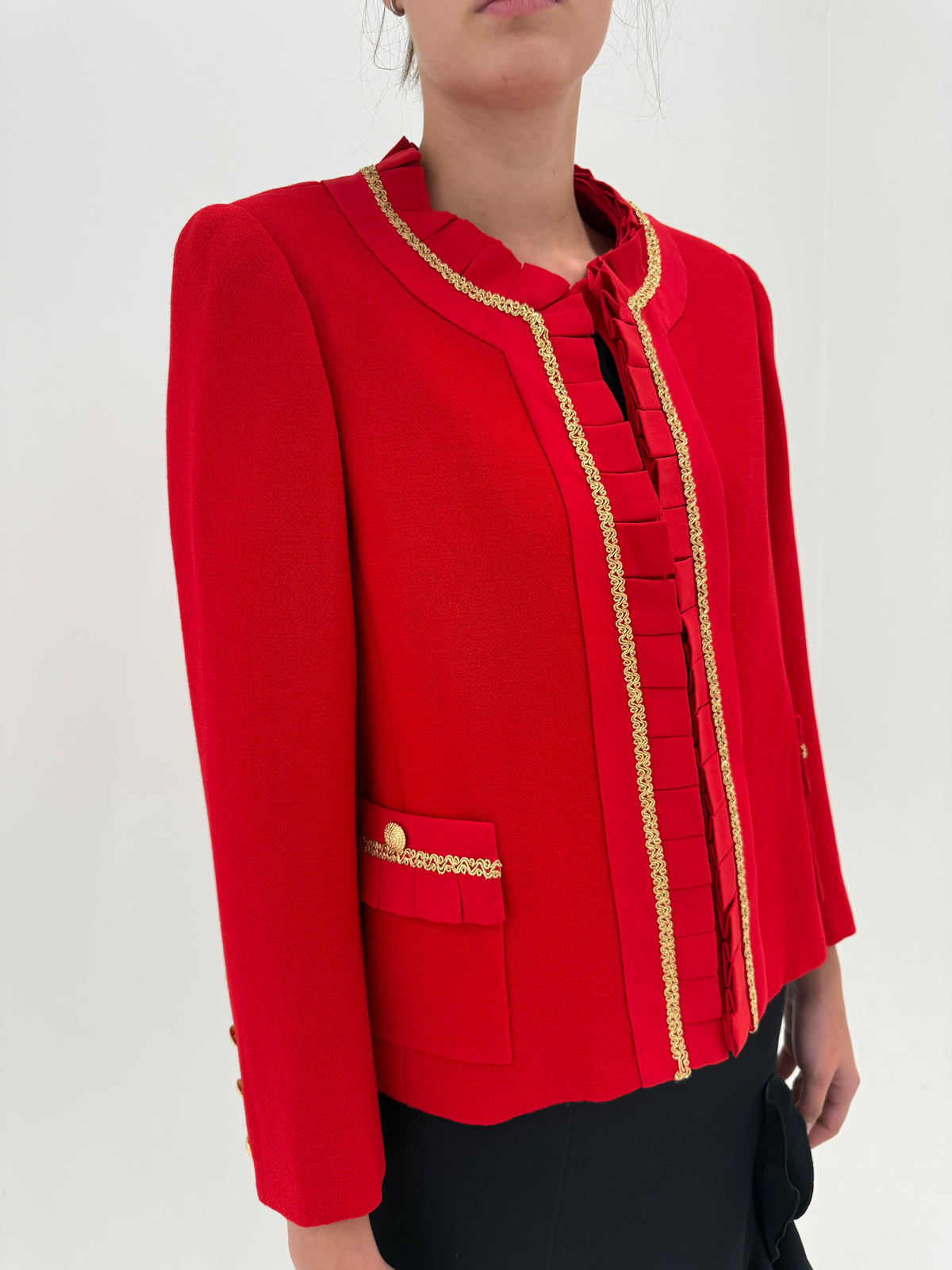 Sacou excepțional în stil Chanel de brand luxury italian roșu tare din lana extrafina