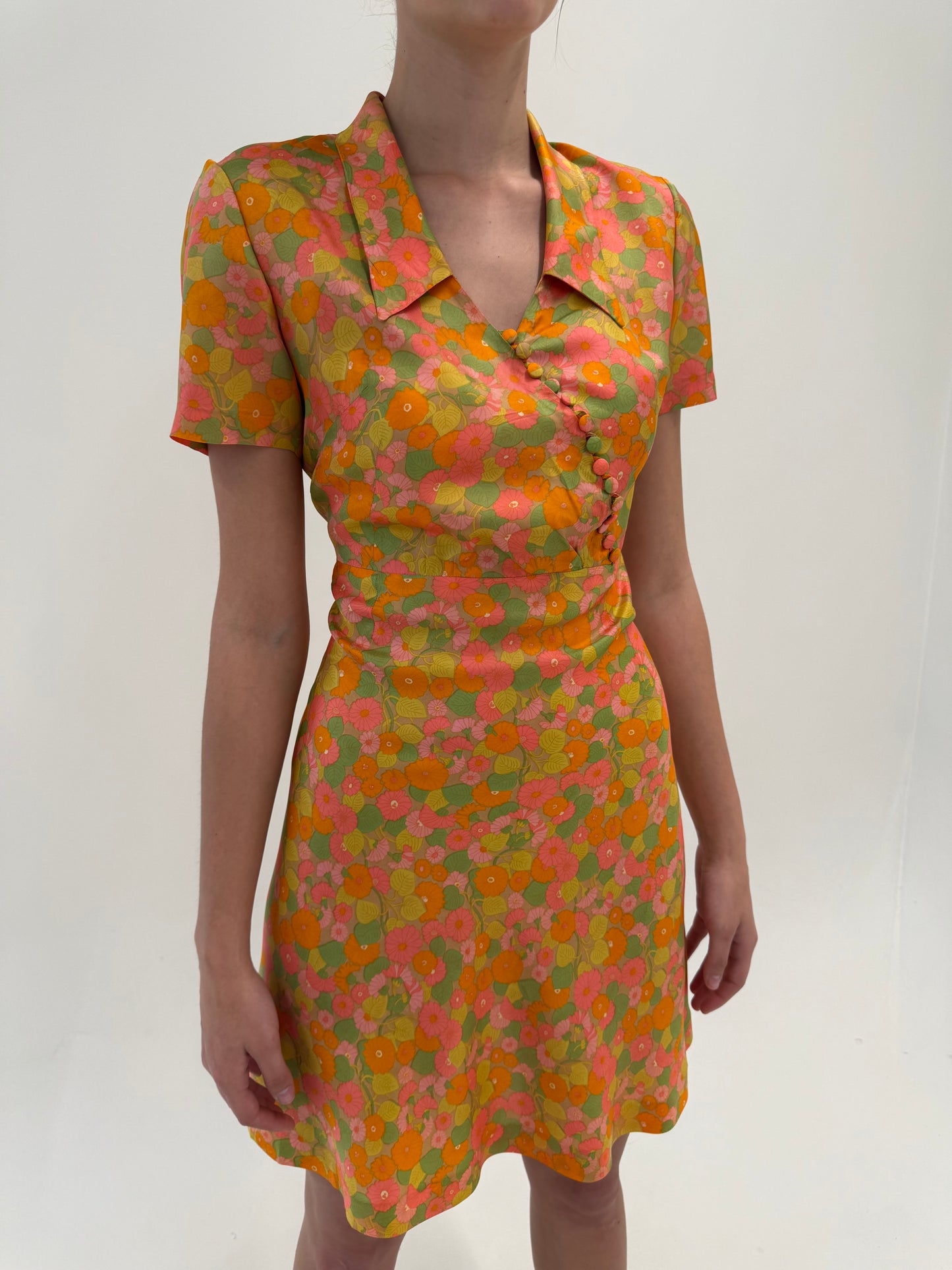 Rochie old vintage anii 60 în culori superbe din mix de mătase naturală