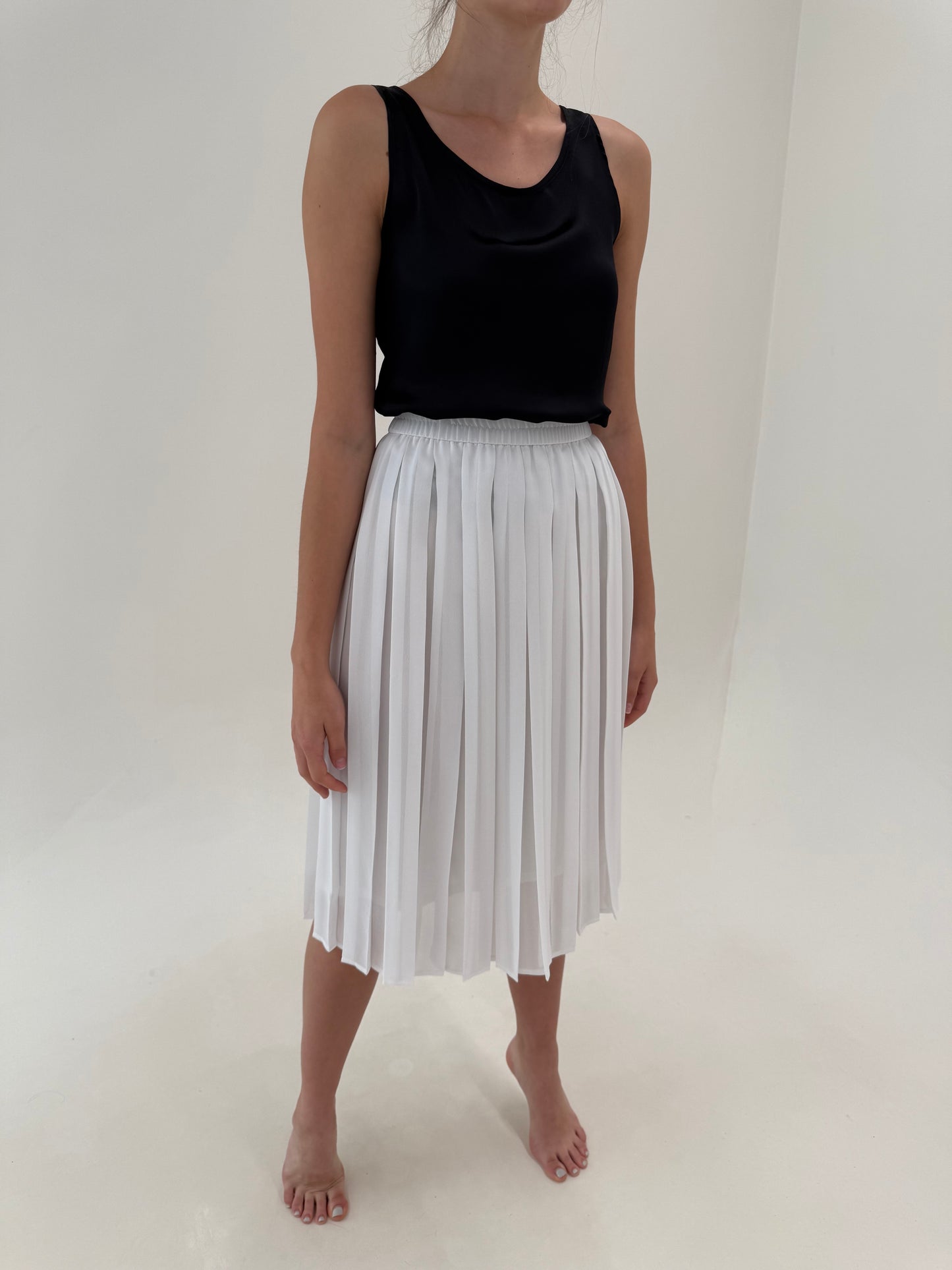 Fustă plisată off white midi cu talie ultra înaltă