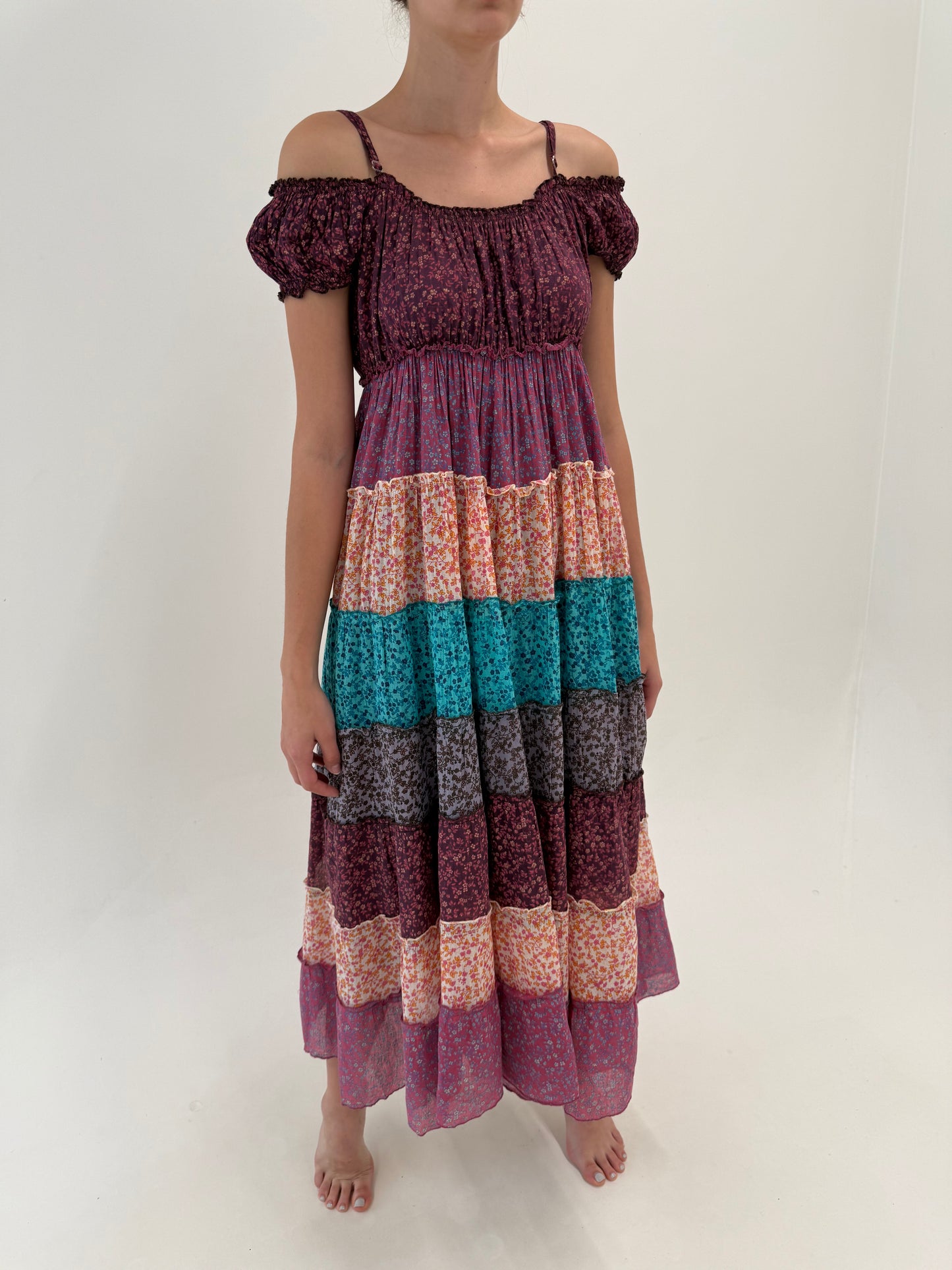Rochie boho maxi din cea mai fină panzica de bumbac cu gust drapat
