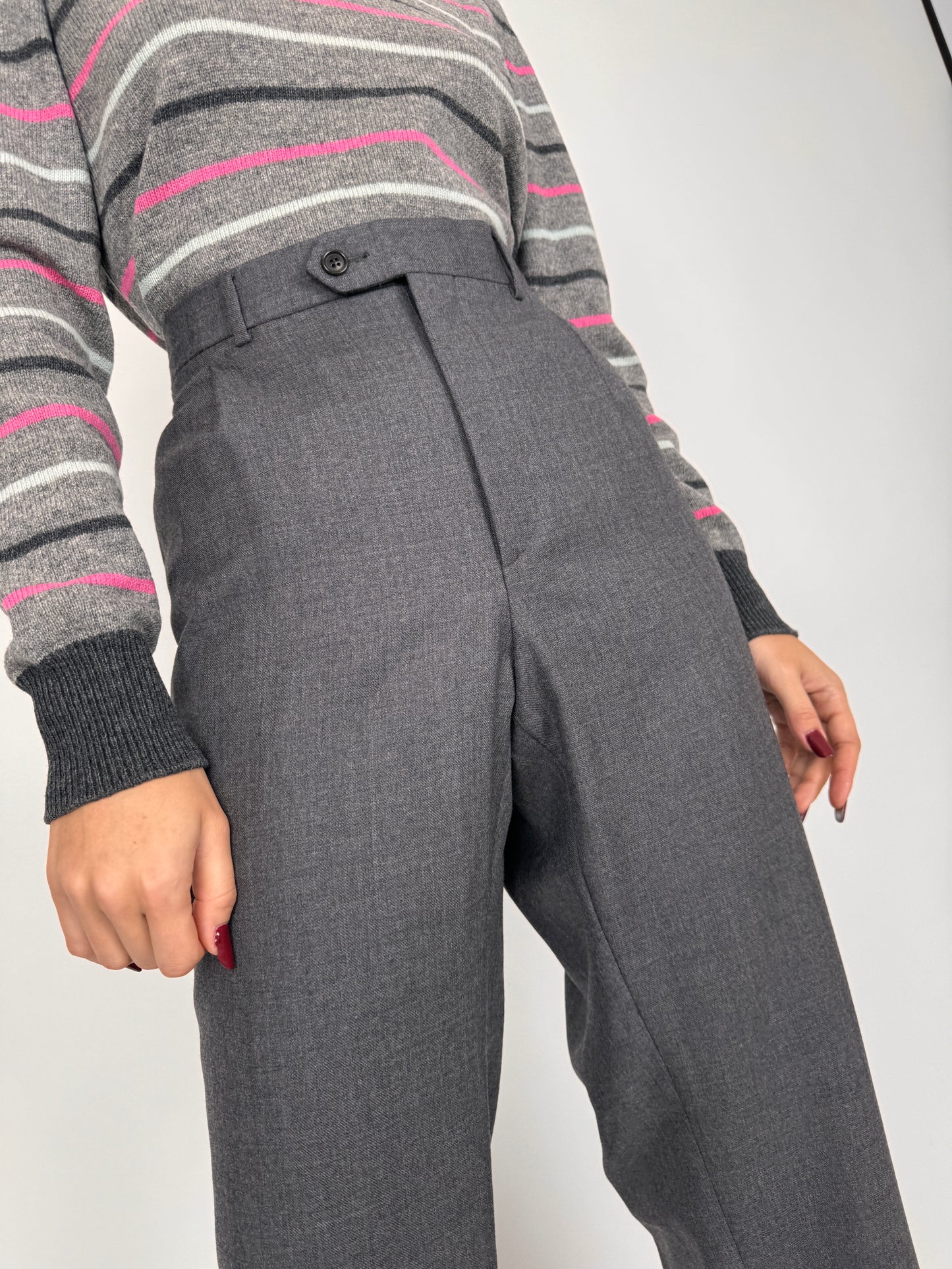 Pantaloni pebble grey din stofă plină extrafina de lana