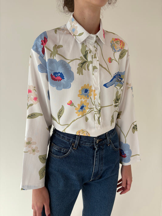 Cămașa din poplin plin cu print floral superb și mini jabou