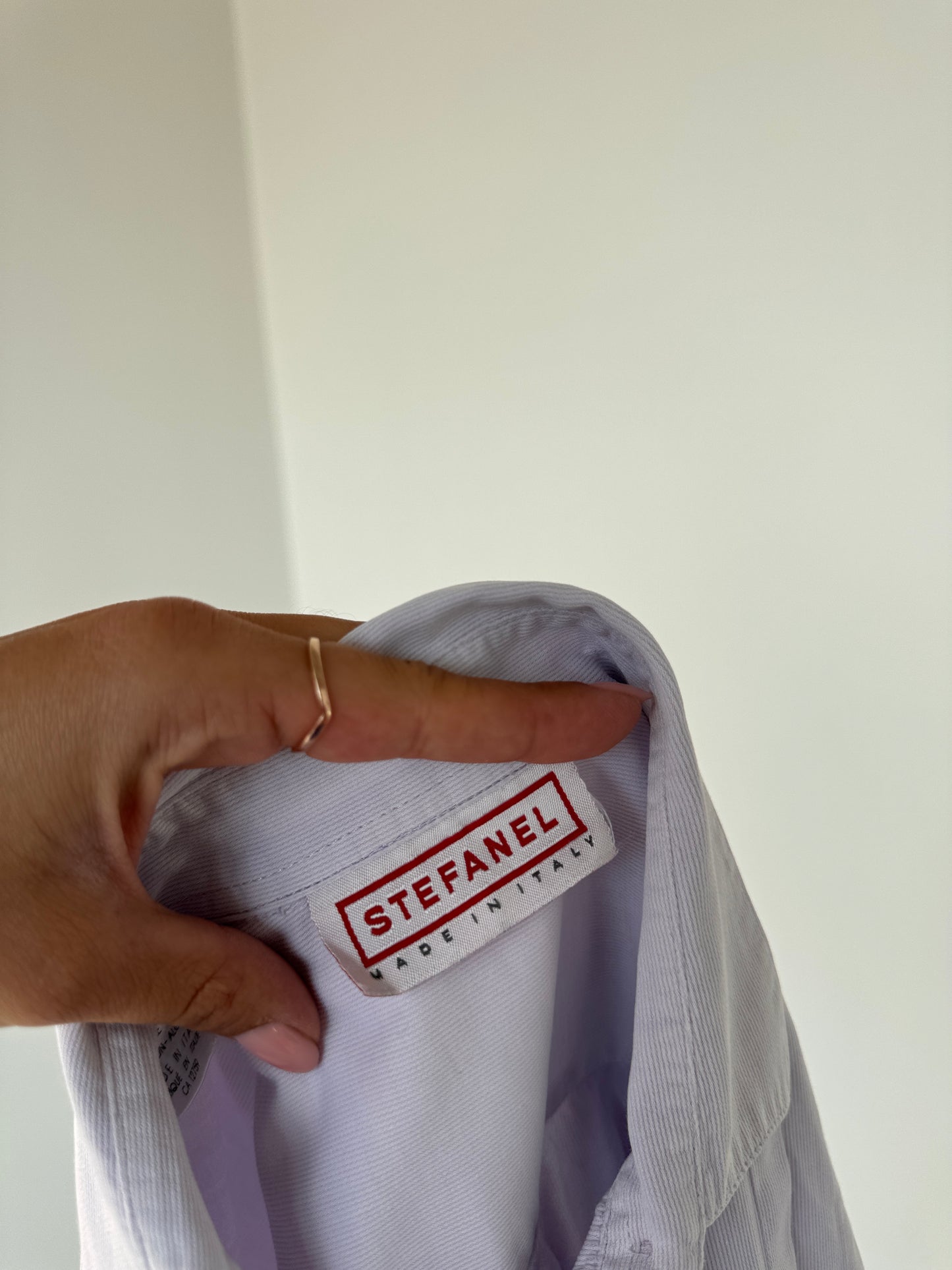 Cămașa vintage Stefanel cu broderie superbă light lavender din poplin texturat