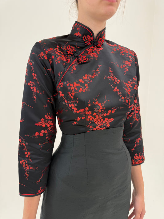 Top asiatic din jacquard de mătase naturală